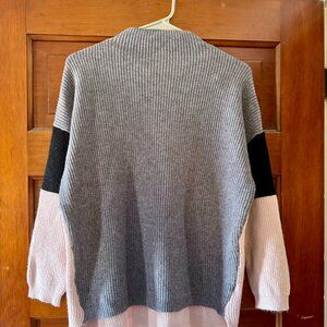 Dreamers grey/white/pink colorblock mock neck sweater, women's size small